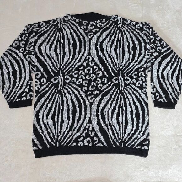 Laura Lorani Sweater Black White Geometric Print Wool Blend Long Sleeve No Size - Picture 10 of 10